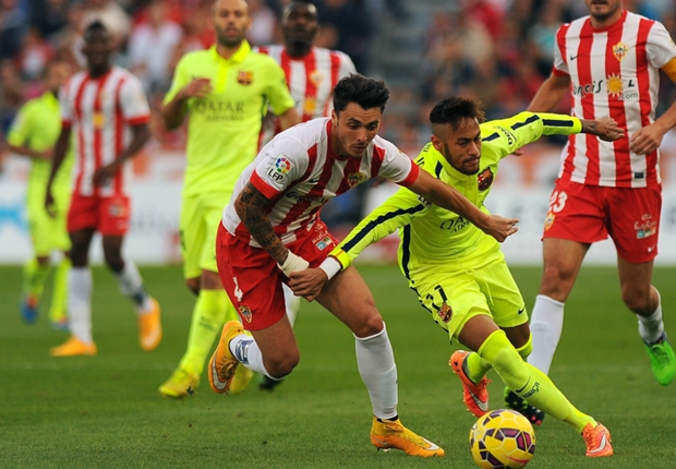 Almeria 1-2 Barcelona: Neymar and Alba rescue visitors