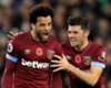 Felipe Anderson celebrates a West Ham goal with Aaron Cresswell