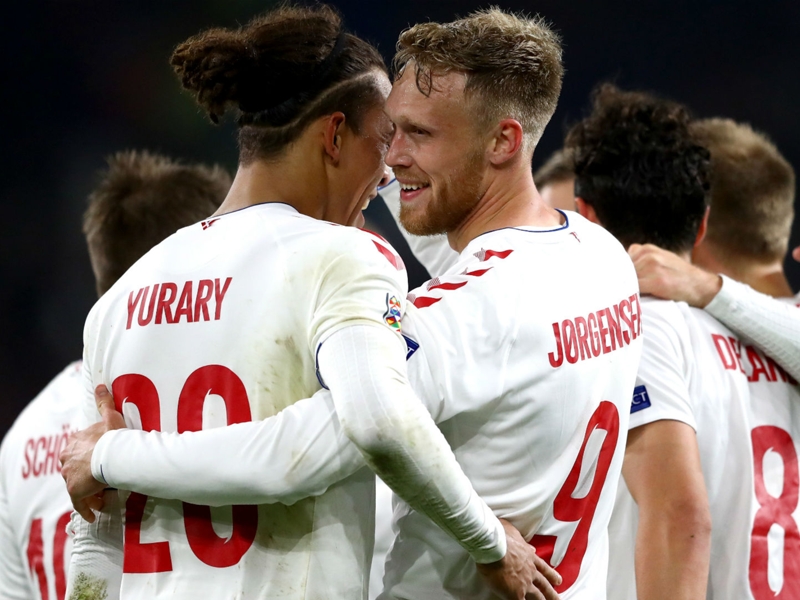 Wales 1 Denmark 2: Jorgensen and Braithwaite seal Nations League promotion