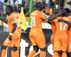 The Ivory Coast celebrate Wilfried Bony's goal against Algeria