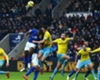 Crystal Palace's Scott Dann clashes heads with Leicester City's Wes Morgan